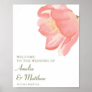Affiche Aquarelle rose minimaliste Accueil Mariage Floral