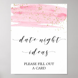 Affiche Aquarelle rose & or Date Nuit Idées Signe