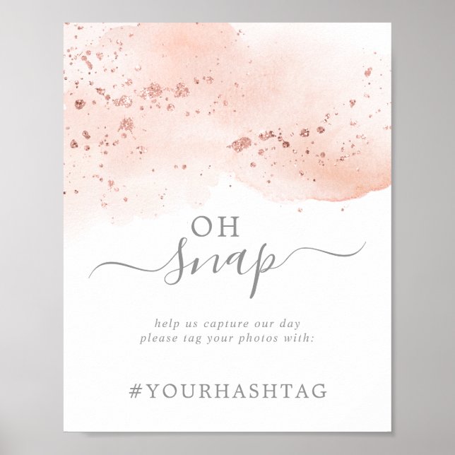 Affiche Aquarelle rose or Oh Snap Mariage Hashtag (Devant)