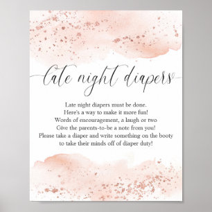 Affiche Aquarelle rose or rose Late nuit couches signe