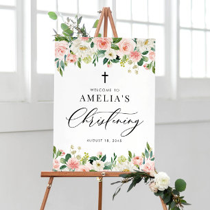Affiche Aquarelle rose pâle rose Fleur Garland Christening