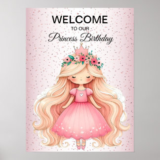 Affiche Aquarelle rose princesse Anniversaire