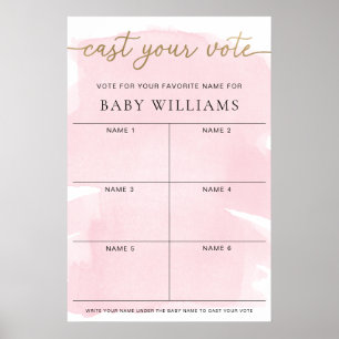 Affiche Aquarelle rose Publiez Votre Vote Nom Du Bébé Vote