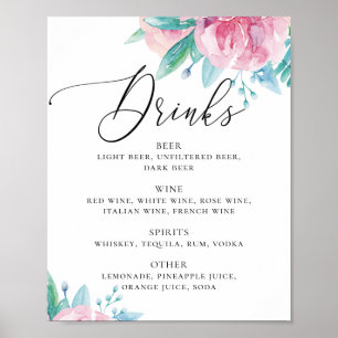 Affiche Aquarelle rose rose floral script mariage boissons