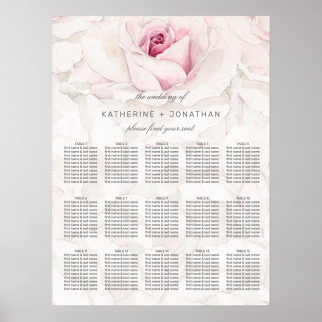 Affiche Aquarelle rose rose moderne Mariage floral Siège (Devant)