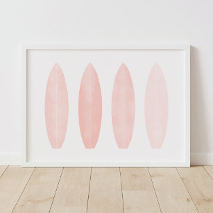 Affiche Aquarelle rose Surfboards Décor de pépinière de pl