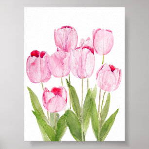 Affiche Aquarelle rose tulipe