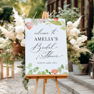 Affiche Aquarelle rose vert Fête des mariées Florale Bienv