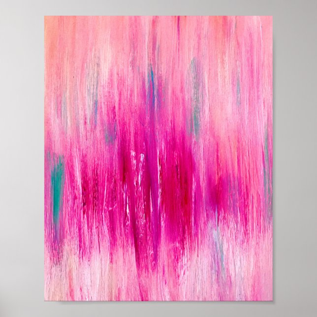 Affiche Aquarelle rose verte Art moderne tendance (Devant)
