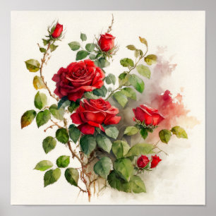 Affiche Aquarelle Roses rouges
