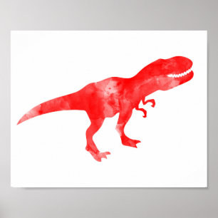 Affiche Aquarelle rouge Dino T-Rex Baby Boy Nursery Imprim