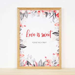 Affiche Aquarelle rouge et gris Fleurs L'amour est doux