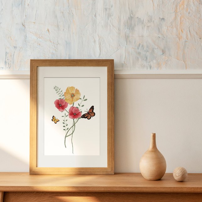 Affiche Aquarelle Rouge et Jaune Poppies Fleurs (Créateur téléchargé)