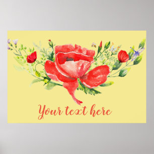 Affiche Aquarelle Rouge Poppies Personnalisé