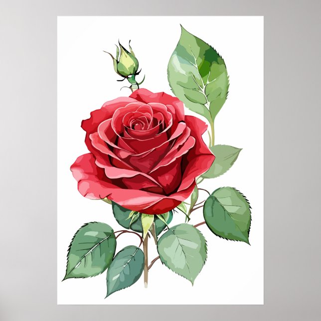 Affiche Aquarelle Rouge Rose Art moderne (Devant)