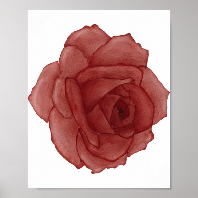 Affiche Aquarelle rouge Rose face à l'affiche droite (Devant)