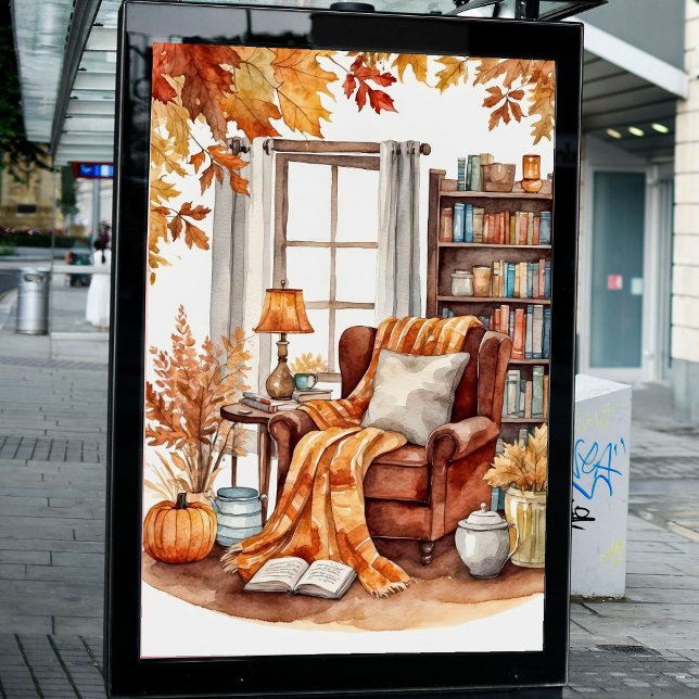 Affiche Aquarelle Rustique Automne Lecture Nook (Créateur téléchargé)