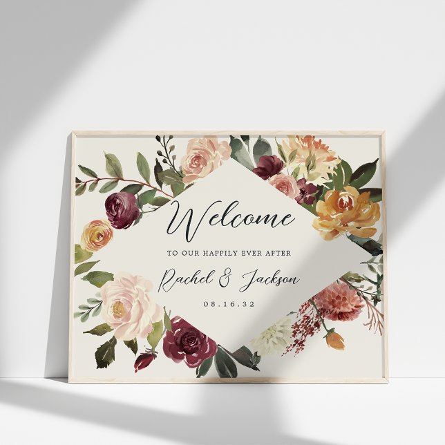 Affiche Aquarelle Rustique Bloom Mariage Floral Bienvenue (Créateur téléchargé)