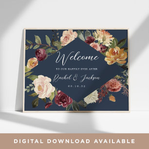 Affiche Aquarelle Rustique Bloom Mariage Floral Bienvenue