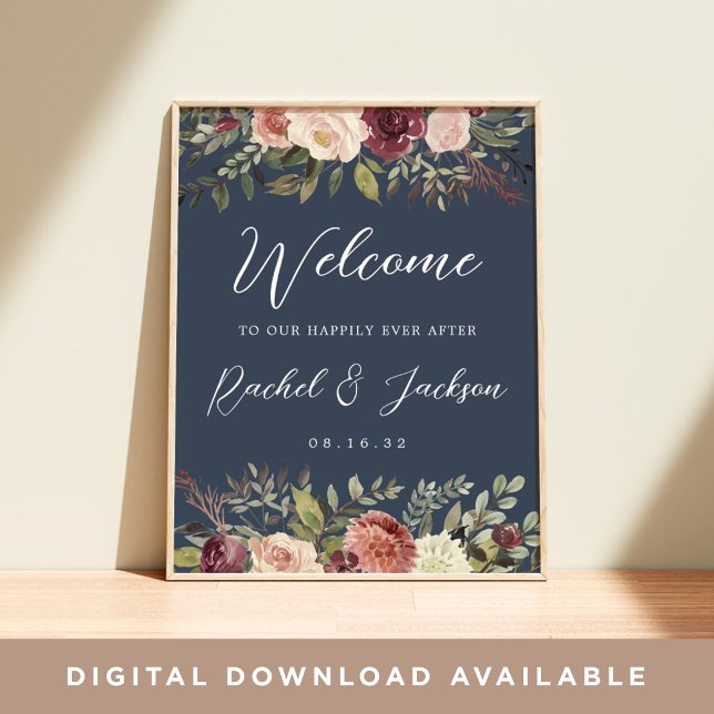 Affiche Aquarelle Rustique Bloom Mariage Floral Bienvenue (Créateur téléchargé)