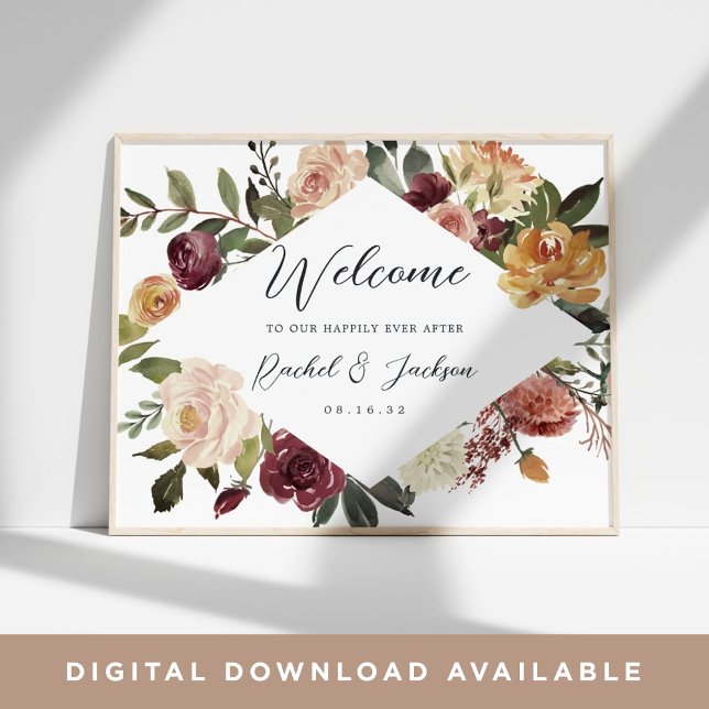 Affiche Aquarelle Rustique Bloom Mariage Floral Bienvenue (Créateur téléchargé)