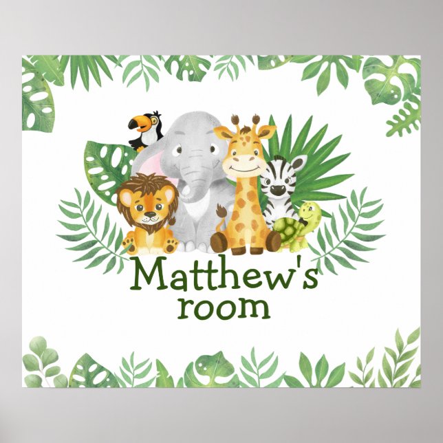 Affiche Aquarelle Safari Jungle Animaux tropicaux Végétati (Devant)