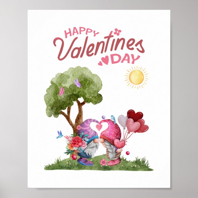 Affiche Aquarelle Saint Valentin Gnome Couple (Devant)