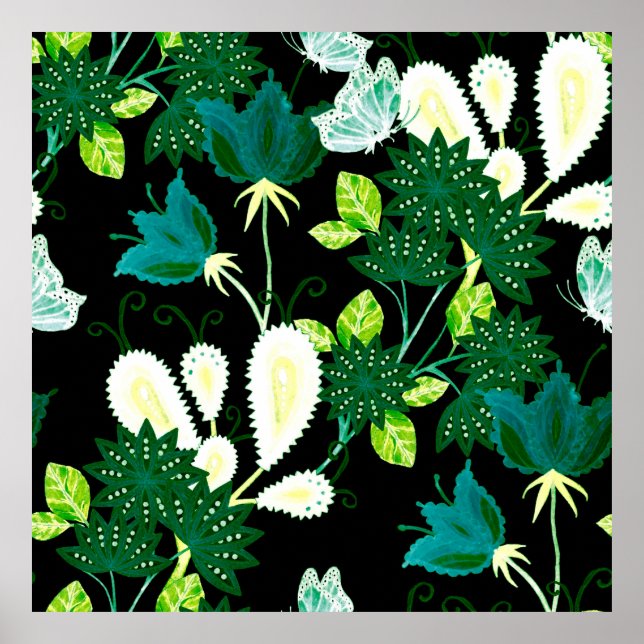 Affiche Aquarelle sans couture motif avec fleurs d'imagina (Devant)