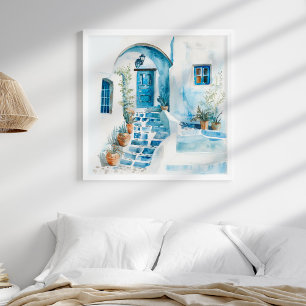 Affiche Aquarelle Santorin Grec Mur Art