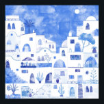 Affiche Aquarelle Santorin Grèce<br><div class="desc">J’aimerais être à Oia sur l’île grecque de Santorin en ce moment,  prendre le soleil et boire un verre cool. Une aquarelle moderne peint en bleu et blanc pour vous y emmener. Art original de Nic Squirrell.</div>