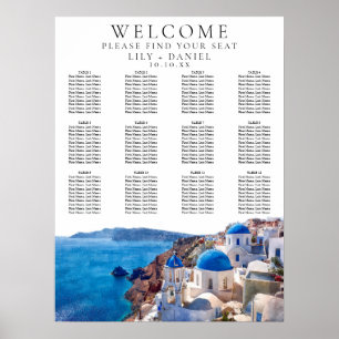 Affiche Aquarelle Santorini Grèce Mariage Carte de siège