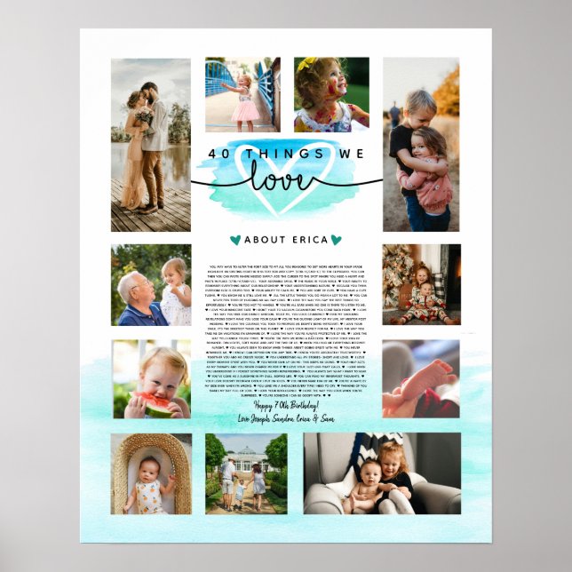 Affiche aquarelle sarcelle et bleue 40 raisons pour lesque (Devant)