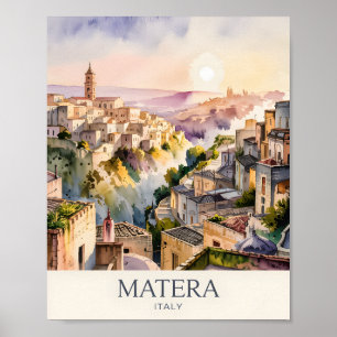 Affiche Aquarelle Sassi di Matera Voyage Italie Ville Trog