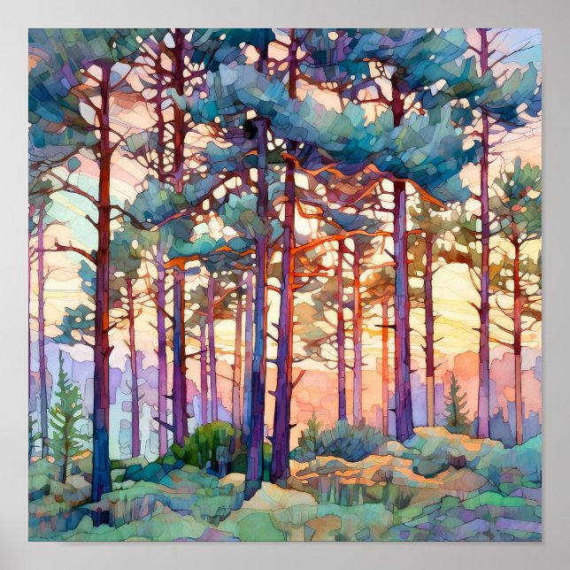 Affiche Aquarelle Serene Pine Forest Imprimer (Devant)
