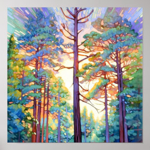 Affiche Aquarelle Serene Pine Forest Imprimer