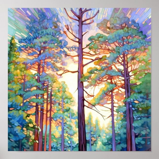 Affiche Aquarelle Serene Pine Forest Imprimer (Devant)