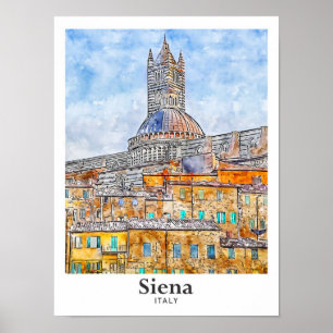 Affiche Aquarelle Siena Italie Croquis main
