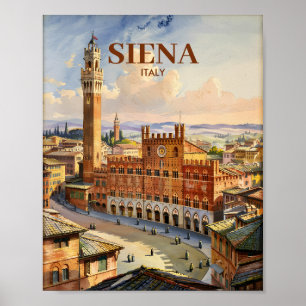 Affiche Aquarelle Sienne Italie Vintage Piazza del Campo
