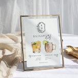Affiche Aquarelle | Signature Mariée & Salle Boisson<br><div class="desc">Personnalisez ce panneau avec les noms de la mariée et du marié et leur choix de boisson préférée. Différentes illustrations de cocktails peuvent être faites sur demande. Ajoutez votre libellé personnalisé à cette conception à l'aide des cases "Modifier ce modèle de conception" situées à droite de l'élément ou cliquez sur...</div>