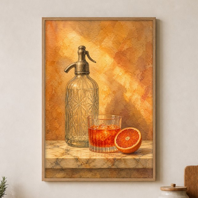 Affiche aquarelle Siphon à Soda et Orange Amère (Shown framed for scale. Poster ships unframed; frames are an optional add-on.)