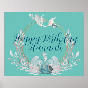 Affiche Aquarelle Sirène et couronne Mur d'anniversaire Im