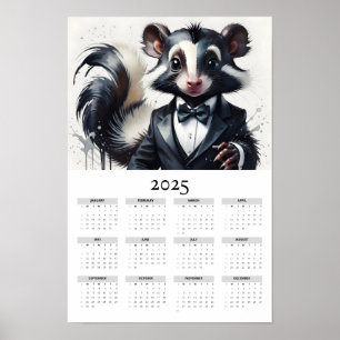 Affiche Aquarelle Skunk Portant Tuxedo 2025 Calendrier des