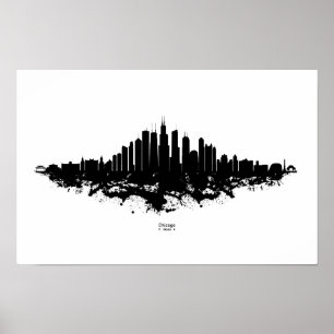 Affiche Aquarelle Skyline de Chicago noir et blanc