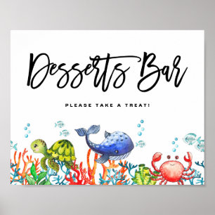 Affiche Aquarelle sous la mer Anniversaire Desserts Bar