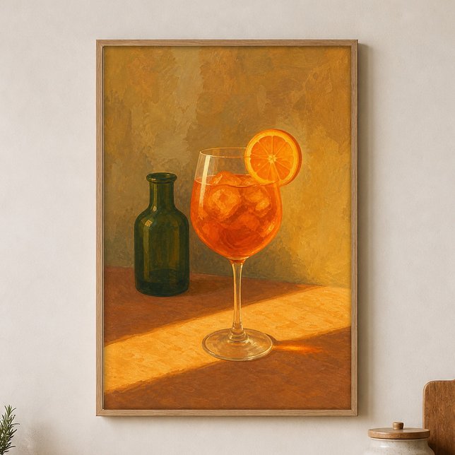Affiche aquarelle Spritz à l'heure dorée (Shown framed for scale. Poster ships unframed; frames are an optional add-on.)