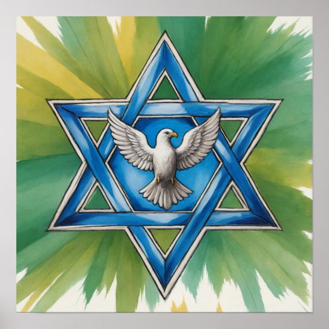 Affiche Aquarelle Star of David and Peace Dove (Devant)