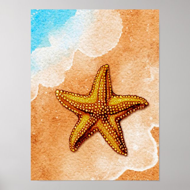 Affiche Aquarelle Starfish sur la plage (Devant)