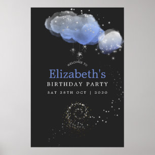 Affiche Aquarelle Stars Nuit Ciel Anniversaire Bienvenue