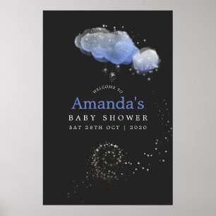 Affiche Aquarelle Stars Nuit Sky Boy Baby shower Bienvenue