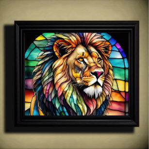 Affiche Aquarelle Style de verre coloré Lion 5:4